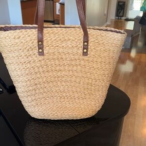 Natural Straw Tote with Brown Handles